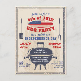 Cartão Postal De Convite Vintage Independence Day 4° partido de JULY CHURRA
