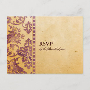 Cartão Postal De Convite Vintage Lilac Damask Lace Wedding RSVP