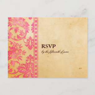 Cartão Postal De Convite Vintage Pink Damask Lace Weding RSVP