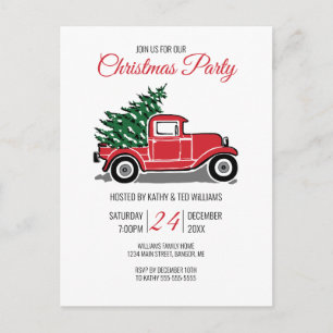 Cartão Postal De Convite Vintage Red Truck Pine Festa de Natal