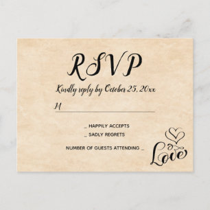 Cartão Postal De Convite Vintage RSVP Coração Marrom Amor Grunge Festa de C
