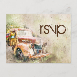 Cartão Postal De Convite Vintage Rustic Truck Reception Janto RSVP Entree
