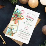 Cartão Postal De Convite Vintage Watercolor Lamp Festa de Natal<br><div class="desc">Um adorável design com uma lâmpada pintada manualmente de jardim decorada com todas as coisas do Natal. Há um arco vermelho, cana doce, holly verde, uma estrela laranja e um floco de neve azul. O texto de sua parte personalizada aparece à direita da lâmpada em um layout moderno. Estas cartas...</div>