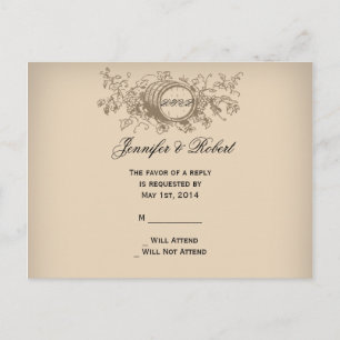 Cartão Postal De Convite Vintage Winery Weding RSVP