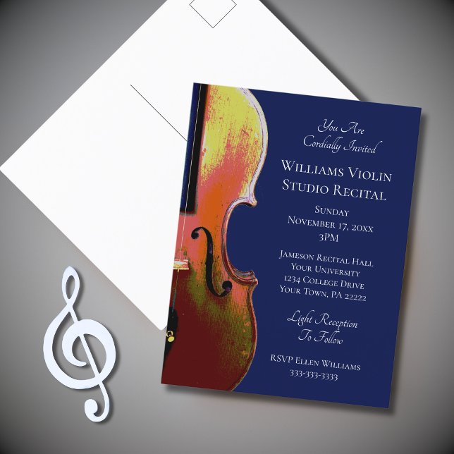 Cartão Postal De Convite Violin Classic Music Considerando Blue Invitation (Criador carregado)