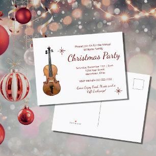 Cartão Postal De Convite Violino elegante do Partido do Natal Musical