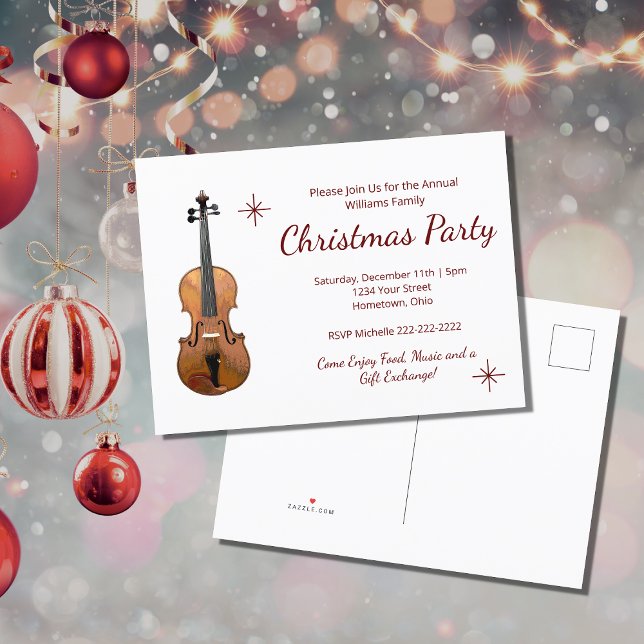 Cartão Postal De Convite Violino elegante do Partido do Natal Musical (Criador carregado)