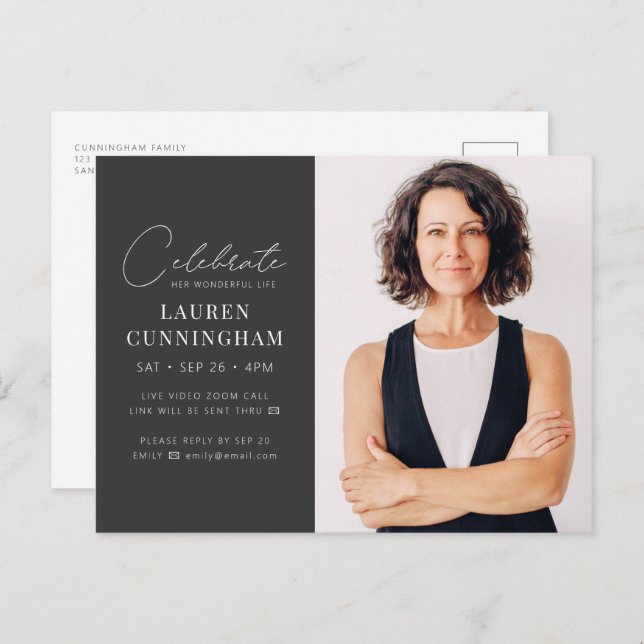 Cartão Postal De Convite Virtual Celebra Sua Vida Foto Simples Moderna (Frente/Verso)