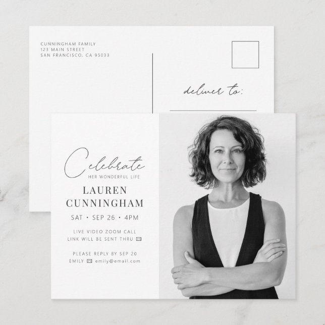 Cartão Postal De Convite Virtual Celebra Sua Vida Foto Simples Moderna (Frente/Verso)