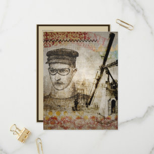 Cartão Postal De Convite Vitoriano Steampunk Inventor Scientist Telescope