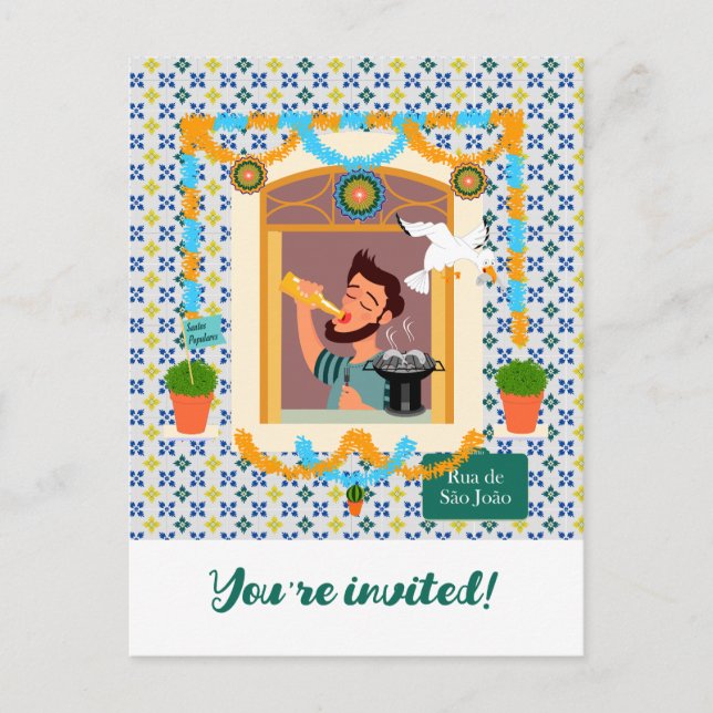 Cartão Postal De Convite Vizinho da Festa Português do santo John Português (Frente)