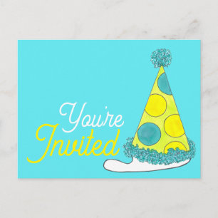 Cartão Postal De Convite Você é Convidado Chapéu de Festa de Aniversário co