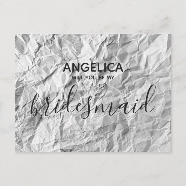 Cartão Postal De Convite Você será meu papel branco aleijado, dama de honra (Frente)