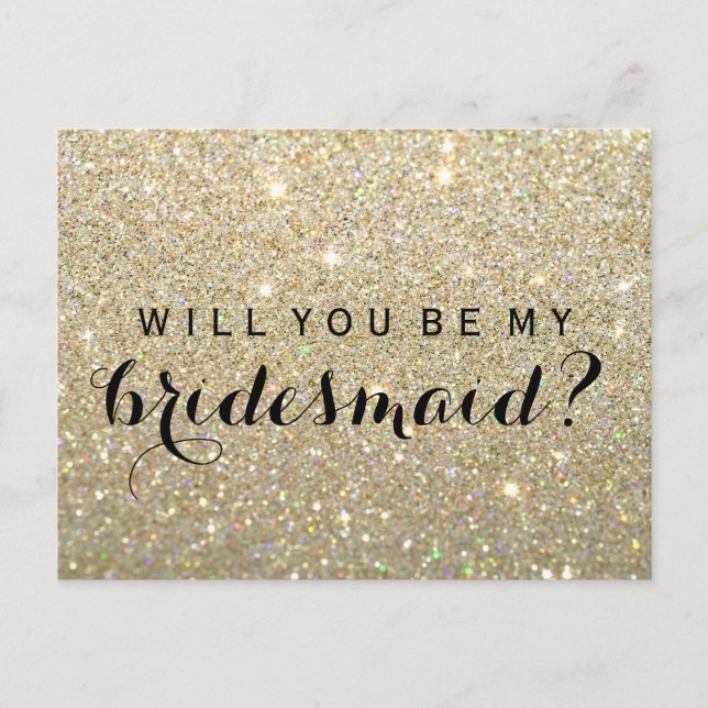 Cartão Postal De Convite Você será meu PC Bridesmaid - Dourada Glitter Fab (Frente)