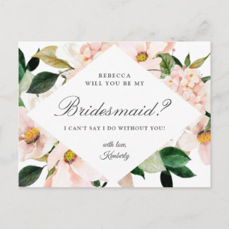 Cartão Postal De Convite Você Será Minha Bridesmaid Hydrangea Blush Floral