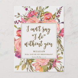 Cartão Postal De Convite Você será minha dama de honra, boho floral?