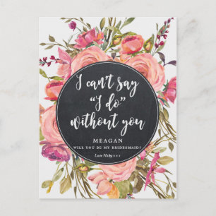 Cartão Postal De Convite Você será minha dama de honra, boho floral?