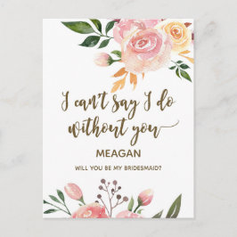 Cartão Postal De Convite Você será minha dama de honra, boho floral?