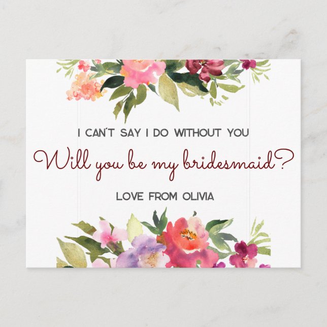 Cartão Postal De Convite Você será minha dama de honra? Editável (Frente)