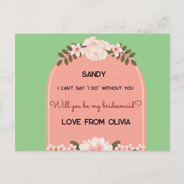Cartão Postal De Convite Você será minha dama de honra? Editável (Frente)
