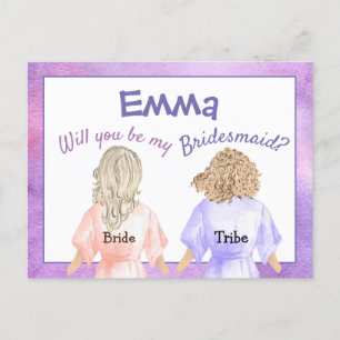 Cartão Postal De Convite Você Será Minha Dama de Honra/Meninas em roupões/l