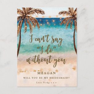 Cartão Postal De Convite Você será minha dama de honra, praia tropical