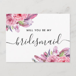 Cartão Postal De Convite Você será minha dama de honra. Script floral boho 