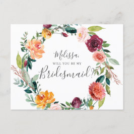 Cartão Postal De Convite Você será minha dona de Bridesmaid Flores de Borgo