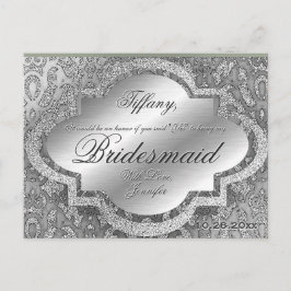 Cartão Postal De Convite Você Será Minha Porta-Voz? Silver Damask