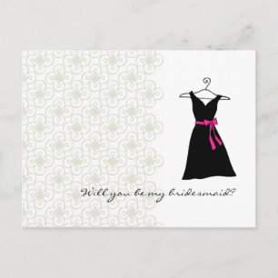 Cartão Postal De Convite Você Será Minha Porta-Voz: Vestido Preto/Rosa