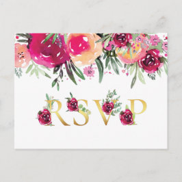 Cartão Postal De Convite Watercolor Floral Pink Casal Opções De Refeições R