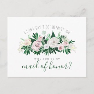 Cartão Postal De Convite Watercolor Floral Você Será Minha Madrinha de casa