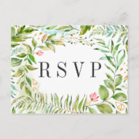 Watercolor Floral Wild Green Foliage Wedding RSVP