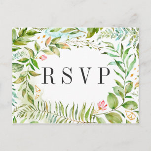 Cartão Postal De Convite Watercolor Floral Wild Green Foliage Wedding RSVP