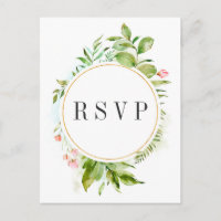 Watercolor Floral Wild Green Foliage Wedding RSVP