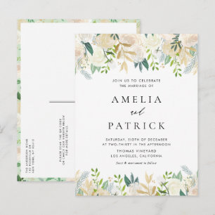 Cartão Postal De Convite Watercolor Ivory Floral Garland Código QR Casament