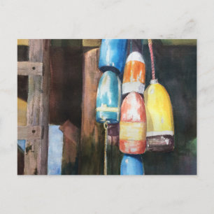 Cartão Postal De Convite Watercolor New England Lobster Buoys Postcard