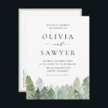 Cartão Postal De Convite Watercolor Snowy Evergreens Casamento no inverno C<br><div class="desc">Este cartão-postal de casamento no inverno apresenta uma floresta serena de árvores verdes e podadas com neve, pintadas em delicados tons de aquarela. Está incluído um código de QR conveniente, perfeito para vincular ao seu site de casamento ou ao formulário de RSVP. A design combina elementos rústicos e modernos, fazer-os...</div>