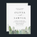 Cartão Postal De Convite Watercolor Snowy Evergreens Casamento no inverno C<br><div class="desc">Este cartão-postal de casamento no inverno apresenta uma floresta serena de árvores verdes e podadas com neve, pintadas em delicados tons de aquarela. Está incluído um código de QR conveniente, perfeito para vincular ao seu site de casamento ou ao formulário de RSVP. A design combina elementos rústicos e modernos, fazer-os...</div>