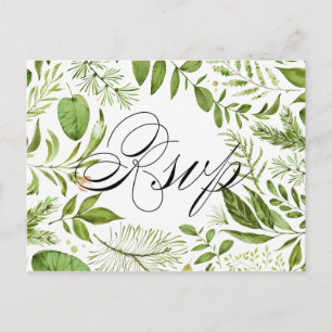 Cartão Postal De Convite Watercolor Wild Green Foliage Wedding RSVP