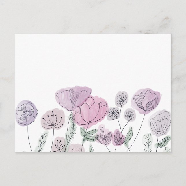 Cartão Postal De Convite Watercolor Wildflower Blooms (Frente)