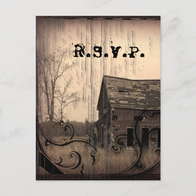 Cartão Postal De Convite Western Rustic fazenda barn Country Weding RSVP (Frente)