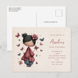 Cartão Postal De Convite Whimsical Fairy Doll Retro Cute Birthday