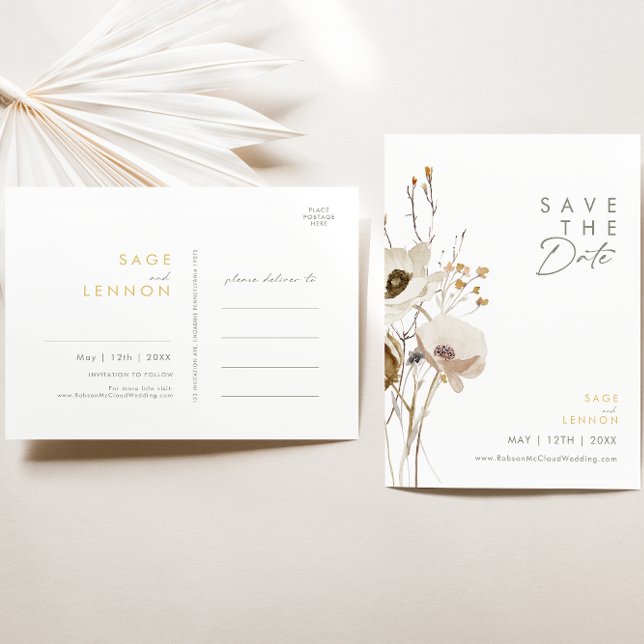 Cartão Postal De Convite Whimsical Wildflower Save The Date Postcard (Criador carregado)