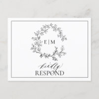 White Black Leafy Crest Monograma Casamento RSVP