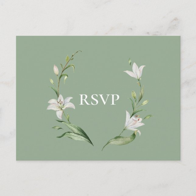 Cartão Postal De Convite White Floral Sage Green Weding RSVP Song Request (Frente)