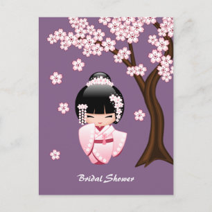 Cartão Postal De Convite White Kimono Kokeshi Doll - Chá de panela