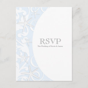 Cartão Postal De Convite White Starfish Blue Beach Elegant Weding RSVP