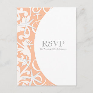 Cartão Postal De Convite White Starfish Coral Beach Elegant Weding RSVP