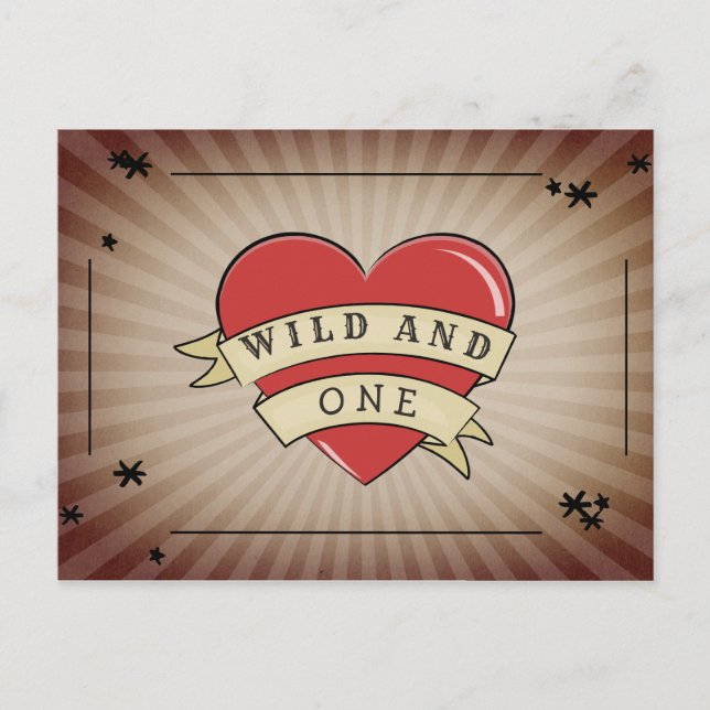 Cartão Postal De Convite Wild e One Tattoo Heart Primeiro Aniversário (Frente)